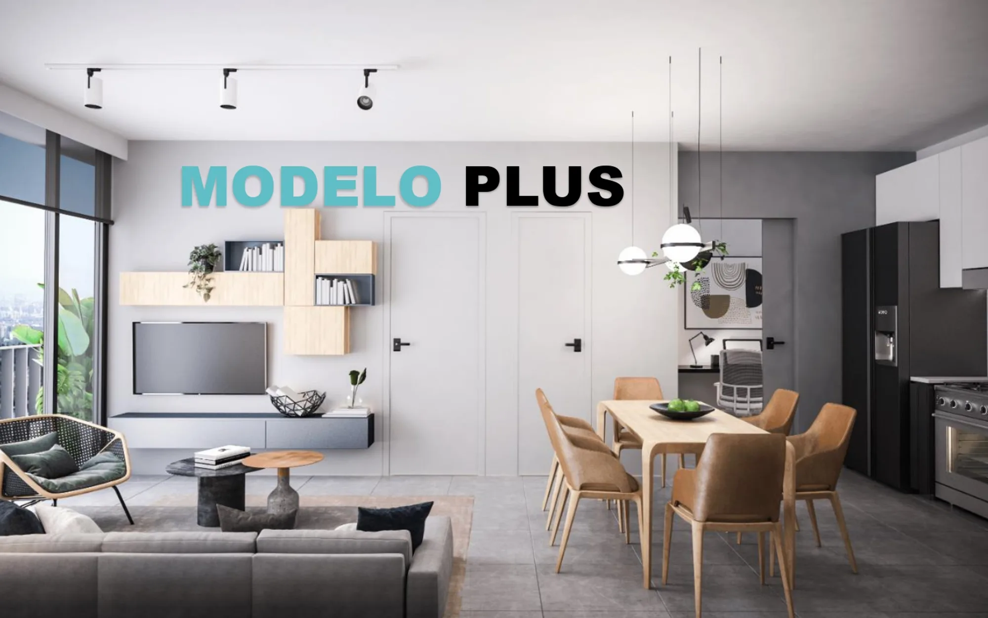Sala, cocina y comedor del Modelo Plus en MORE