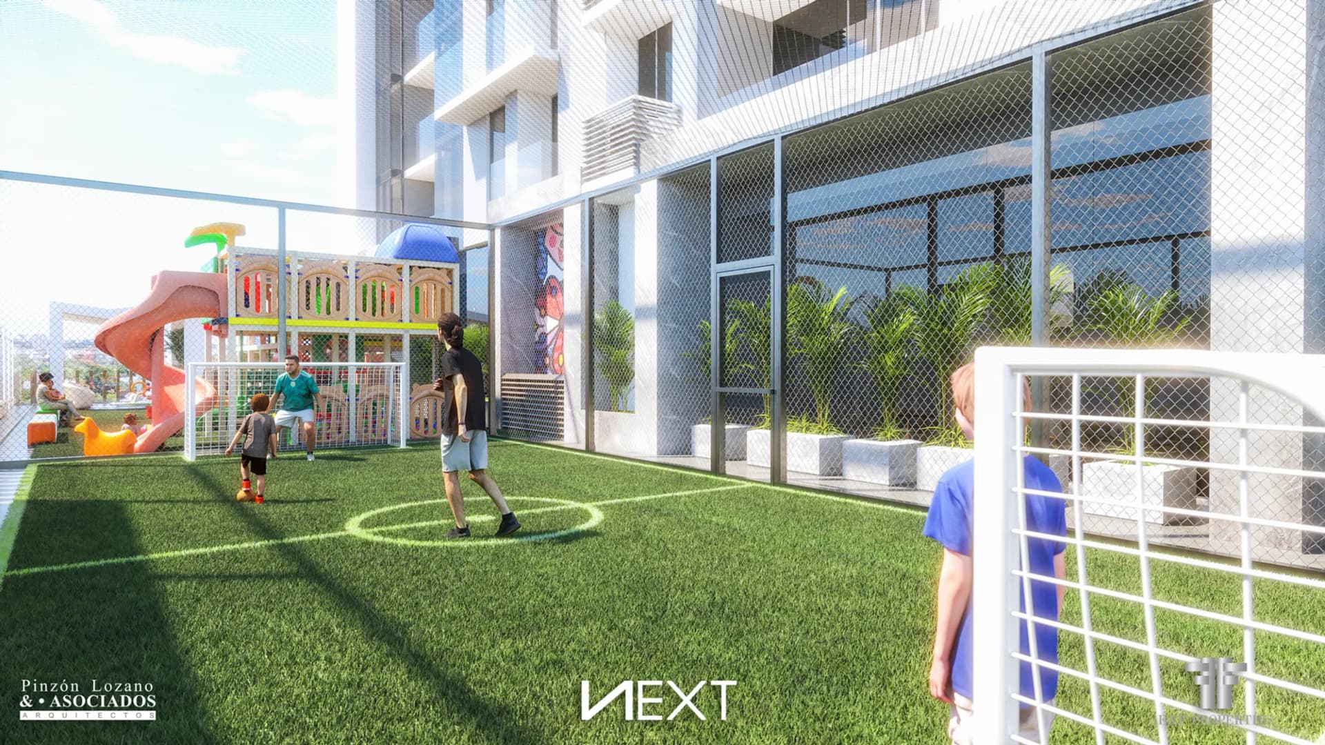Área infantil con cancha y juegos en PH Next
