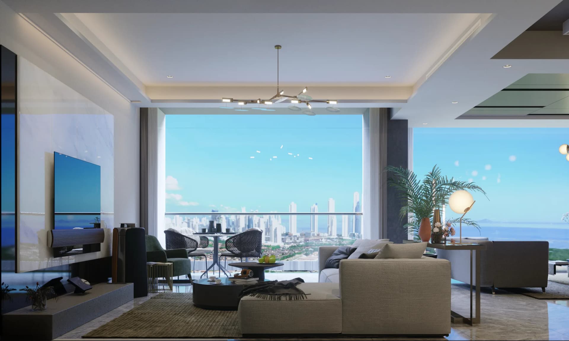 Den con vista panorámica en un apartamento de THE IVY